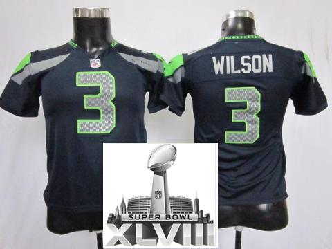 Kids Nike Seattle Seahawks 3 Wilson Blue 2014 Super Bowl XLVIII NFL Jerseys Cheap
