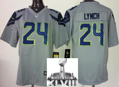 Kids Nike Seattle Seahawks 24 Marshawn Lynch Grey 2014 Super Bowl XLVIII NFL Jerseys Cheap