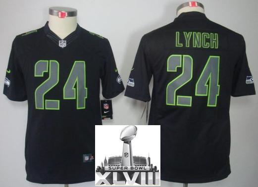 Kids Nike Seattle Seahawks 24 Marshawn Lynch Black Impact LIMITED 2014 Super Bowl XLVIII NFL Jerseys Cheap