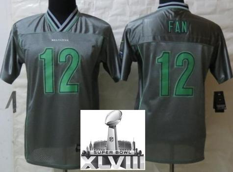 Kids Nike Seattle Seahawks 12 Fan Elite Grey Vapor 2014 Super Bowl XLVIII NFL Jerseys Cheap