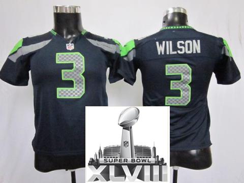 Kids Nike Seattle Seahawks 3 Russell Wilson Blue 2014 Super Bowl XLVIII NFL Jerseys Cheap