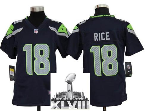 Kids Nike Seattle Seahawks 18 Sidney Rice Blue 2014 Super Bowl XLVIII NFL Jerseys Cheap
