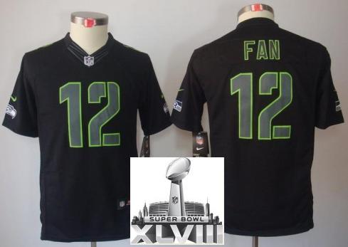 Kids Nike Seattle Seahawks 12 Fan Black Impact LIMITED 2014 Super Bowl XLVIII NFL Jerseys Cheap