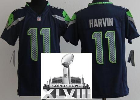 Kids Nike Seattle Seahawks 11 Percy Harvin Blue 2014 Super Bowl XLVIII NFL Jerseys Cheap