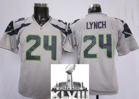 Kids Nike Seattle Seahawks 24 Marshawn Lynch Grey NFL 2014 Super Bowl XLVIII NFL Jerseys Cheap