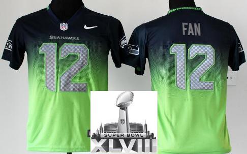 Kids Nike Seattle Seahawks 12 Fan Blue Green Drift Fashion II Elite 2014 Super Bowl XLVIII NFL Jerseys Cheap