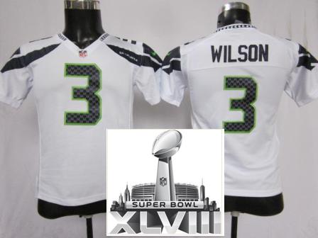Kids Nike Seattle Seahawks 3 Wilson White 2014 Super Bowl XLVIII NFL Jerseys Cheap