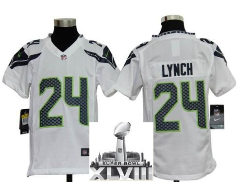Kids Nike Seattle Seahawks 24 Marshawn Lynch White 2014 Super Bowl XLVIII NFL Jerseys Cheap