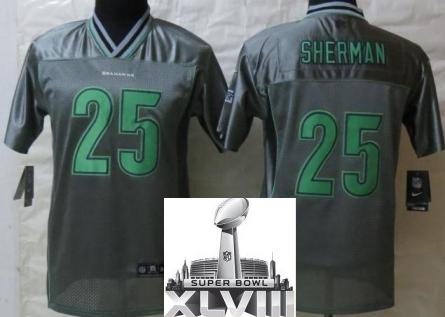 Kids Nike Seattle Seahawks 25 Richard Sherman Elite Grey Vapor 2014 Super Bowl XLVIII NFL Jerseys Cheap