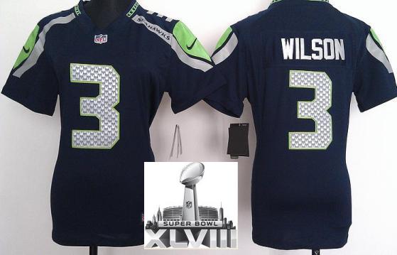 Cheap Women Nike Seattle Seahawks 3 Wilson Blue 2014 Super Bowl XLVIII NFL Jerseys