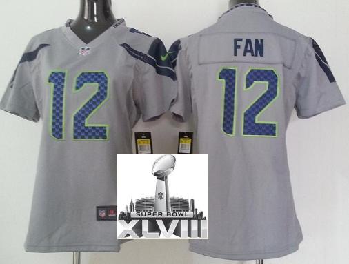 Cheap Women Nike Seattle Seahawks 12 Fan Grey 2014 Super Bowl XLVIII NFL Jerseys
