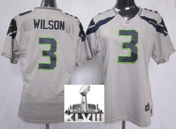 Cheap Women Nike Seattle Seahawks 3 Wilson Grey 2014 Super Bowl XLVIII NFL Jerseys