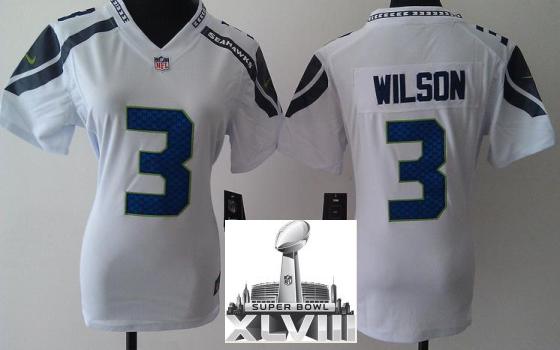 Cheap Women Nike Seattle Seahawks 3 Wilson White 2014 Super Bowl XLVIII NFL Jerseys