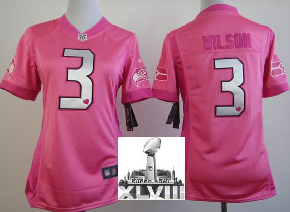 Cheap Women Nike Seattle Seahawks 3 Russell Wilson Pink Love 2014 Super Bowl XLVIII NFL Jerseys