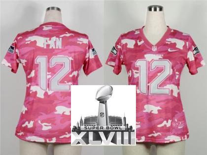 Cheap Women Nike Seattle Seahawks 12 Fan 2013 New Pink Camo Fashion 2014 Super Bowl XLVIII NFL Jerseys