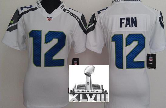 Cheap Women Nike Seattle Seahawks 12 Fan White 2014 Super Bowl XLVIII NFL Jerseys
