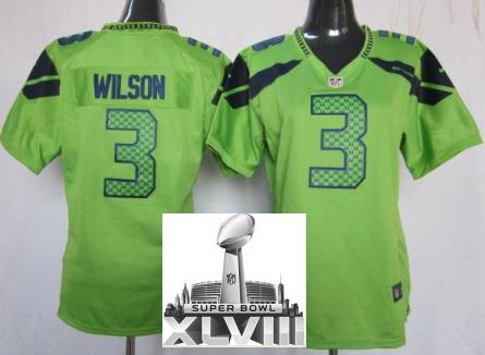 Cheap Women Nike Seattle Seahawks 3 Russell Wilson Green 2014 Super Bowl XLVIII NFL Jerseys