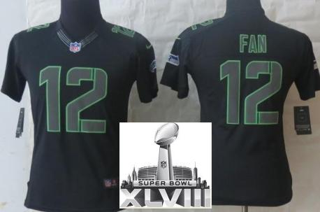 Cheap Women Nike Seattle Seahawks 12 Fan Black Impact Limited 2014 Super Bowl XLVIII NFL Jerseys