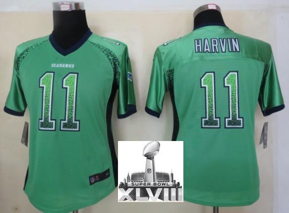 Cheap Women Nike Seattle Seahawks 11 Percy Harvin Green Drift Fashion Elite 2014 Super Bowl XLVIII NFL Jerseys