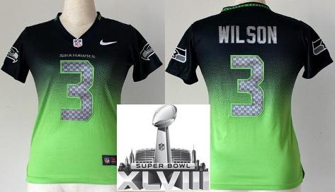 Cheap Women Nike Seattle Seahawks 3 Russell Wilson Blue Green Drift Fashion II Elite 2014 Super Bowl XLVIII NFL Jerseys