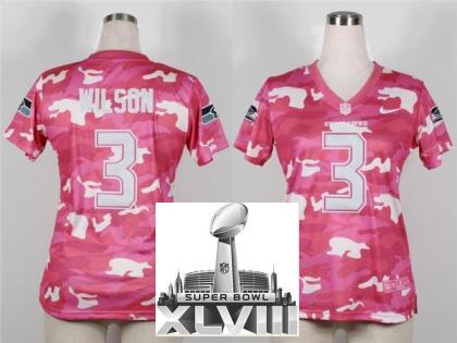 Cheap Women Nike Seattle Seahawks 3 Russell Wilson 2013 New Pink Camo Fashion 2014 Super Bowl XLVIII NFL Jerseys