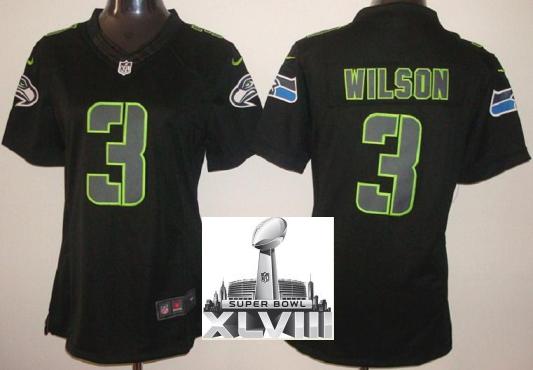 Cheap Women Nike Seattle Seahawks 3 Russell Wilson Black Impact Limited 2014 Super Bowl XLVIII NFL Jerseys