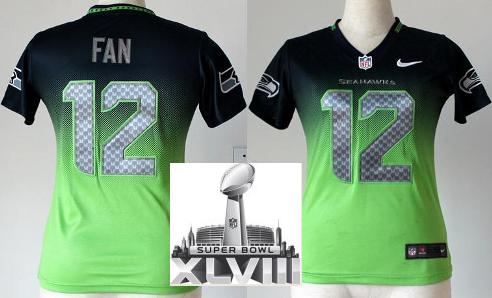 Cheap Women Nike Seattle Seahawks 12 Fan Blue Green Drift Fashion II Elite 2014 Super Bowl XLVIII NFL Jerseys