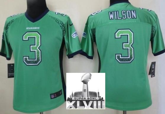 Cheap Women Nike Seattle Seahawks 3 Russell Wilson Green Drift Fashion Elite 2014 Super Bowl XLVIII NFL Jerseys