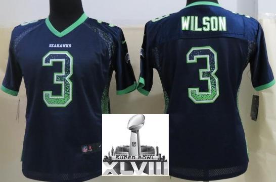 Cheap Women Nike Seattle Seahawks 3 Russell Wilson Blue Elite Drift Fashion 2014 Super Bowl XLVIII NFL Jerseys