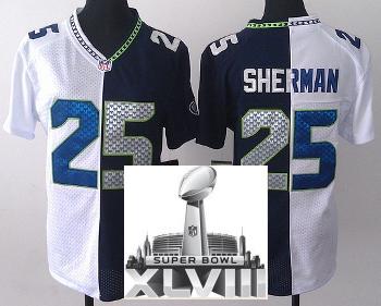 Cheap Women Nike Seattle Seahawks 25 Richard Sherman White Blue Split 2014 Super Bowl XLVIII NFL Jerseys
