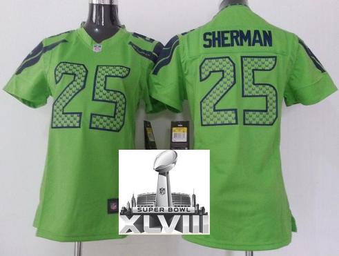 Cheap Women Nike Seattle Seahawks 25 Richard Sherman Green 2014 Super Bowl XLVIII NFL Jerseys