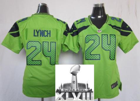 Cheap Women Nike Seattle Seahawks 24 Marshawn Lynch Green 2014 Super Bowl XLVIII NFL Jerseys