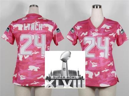 Cheap Women Nike Seattle Seahawks 24 Marshawn Lynch 2013 New Pink Camo Fashion 2014 Super Bowl XLVIII NFL Jerseys