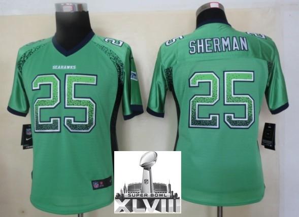 Cheap Women Nike Seattle Seahawks 25 Richard Sherman Green Drift Fashion Elite 2014 Super Bowl XLVIII NFL Jerseys