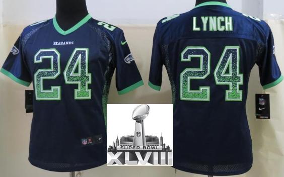 Cheap Women Nike Seattle Seahawks 24 Marshawn Lynch Blue Elite Drift Fashion 2014 Super Bowl XLVIII NFL Jerseys