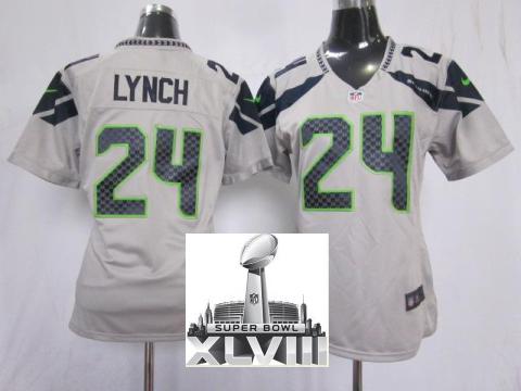 Cheap Women Nike Seattle Seahawks 24 Marshawn Lynch Grey 2014 Super Bowl XLVIII NFL Jerseys
