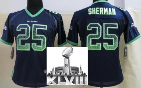 Cheap Women Nike Seattle Seahawks 25 Richard Sherman Blue Elite Drift Fashion 2014 Super Bowl XLVIII NFL Jerseys