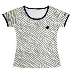 Cheap Women Nike Carolina Panthers Chest Embroidered Logo Zebra Stripes T-shirt