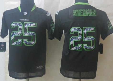 Kids Nike Seattle Seahawks 25 Richard Sherman Lights Out Black Elite NFL Jersey 2014 New Cheap