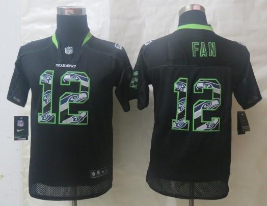 Kids Nike Seattle Seahawks 12 Fan Lights Out Black Elite NFL Jersey 2014 New Cheap