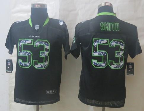 Kids Nike Seattle Seahawks #53 Malcolm Smith Lights Out Black Elite NFL Jersey 2014 New Cheap