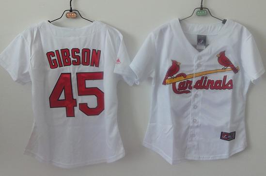 Women St. Louis Cardinals 45 Bob Gibson White MLB Jersey