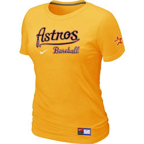 Cheap Women Nike Houston Astros Yellow Short Sleeve Practice MLB T-Shirt
