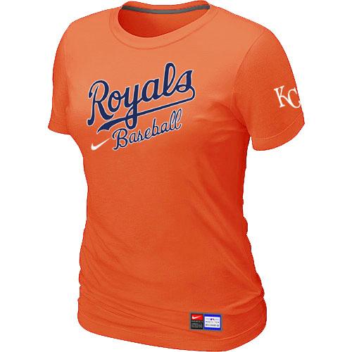 Cheap Women Nike Kansas City Royals Orange Short Sleeve Practice MLB T-Shirt