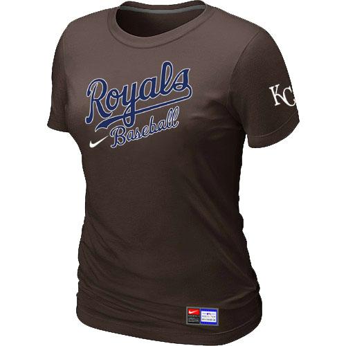Cheap Women Nike Kansas City Royals Brown Short Sleeve Practice MLB T-Shirt