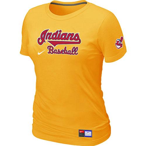 Cheap Women Nike Cleveland Indians Yellow Short Sleeve Practice MLB T-Shirt