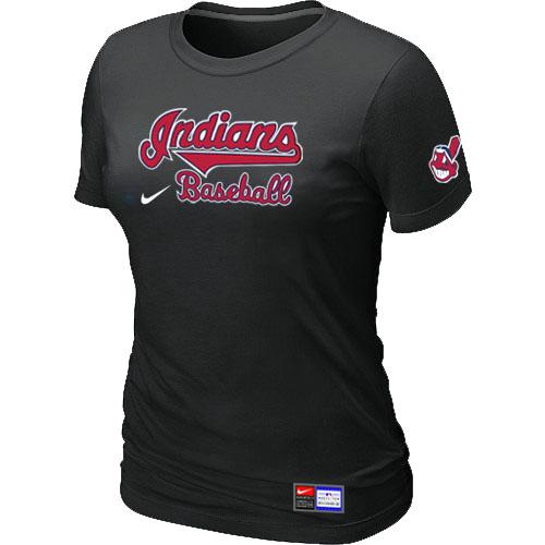Cheap Women Nike Cleveland Indians Black Short Sleeve Practice MLB T-Shirt