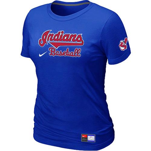 Cheap Women Nike Cleveland Indians Blue Short Sleeve Practice MLB T-Shirt