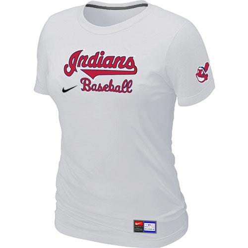 Cheap Women Nike Cleveland Indians White Short Sleeve Practice MLB T-Shirt