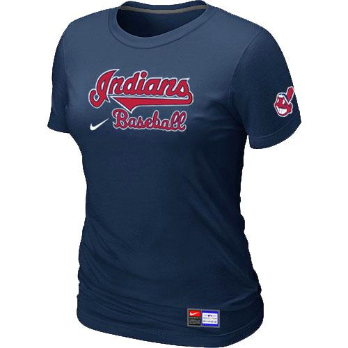 Cheap Women Nike Cleveland Indians D.Blue Short Sleeve Practice MLB T-Shirt